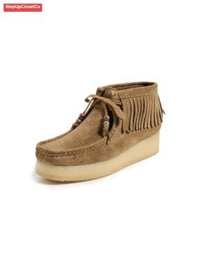 Clarks Wallabee Wedge Fringe Boots Suede Women's Ankle Chukka Heel